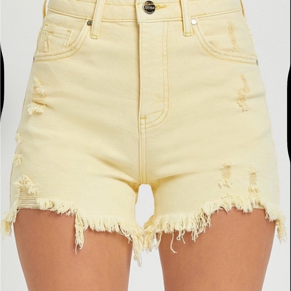 Yellow Distressed Denim Shorts